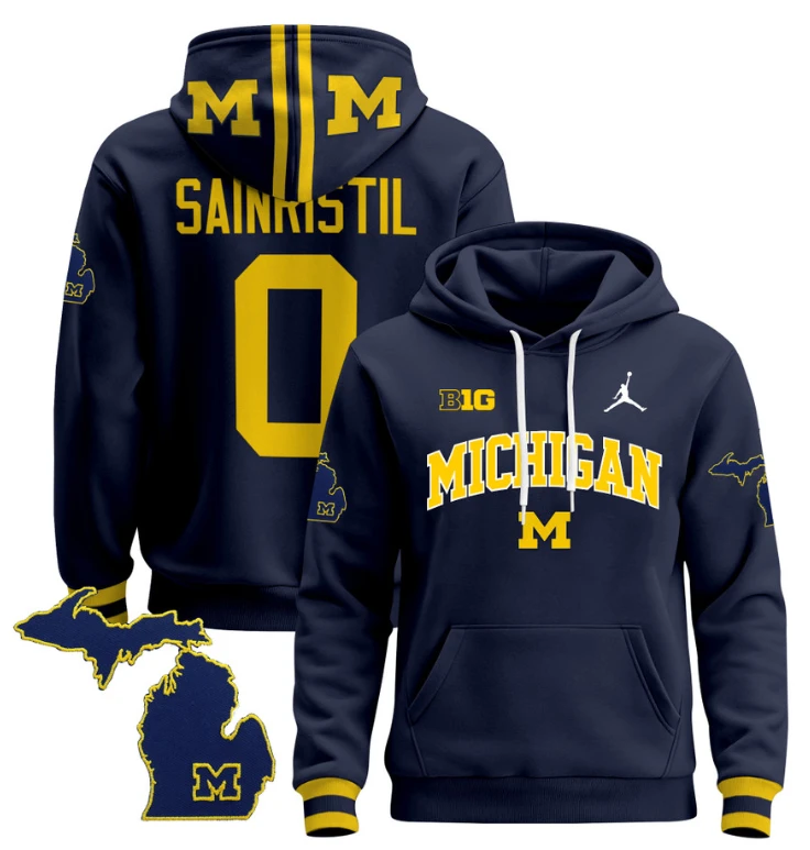 Mike Sainristil Hoodie #0 Michigan Wolverines 2024 Pullover V2 Maize Alternate by Hoodie Pullover