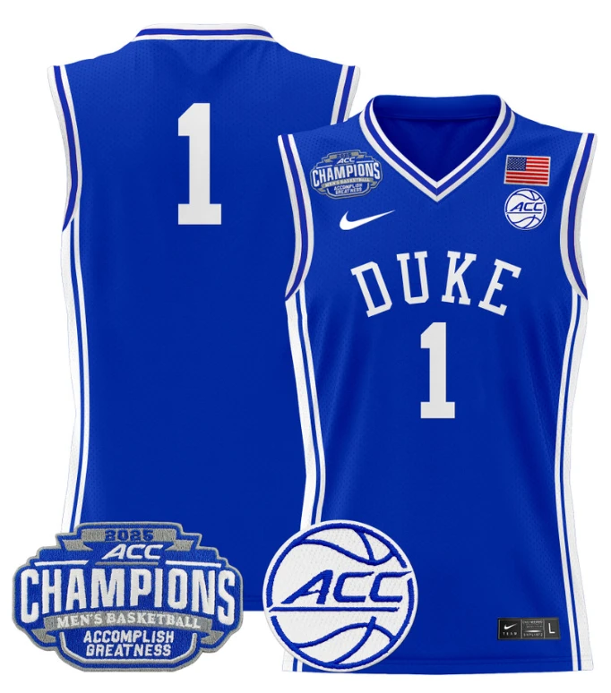 Men Team Jersey #1 Duke Blue Devils 2025 ACC Champions Stitched White by My store basketball