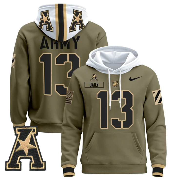 Men's Bryson Daily Hoodie #13 Army Black Knights Pullover 2024 Stitched by Hoodie Pullover