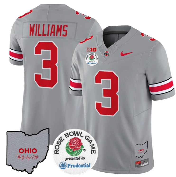 Miyan Williams Jersey #3 Ohio State Buckeyes Rose Bowl Vapor Limited V2 Gray by NCAA Football Jersey