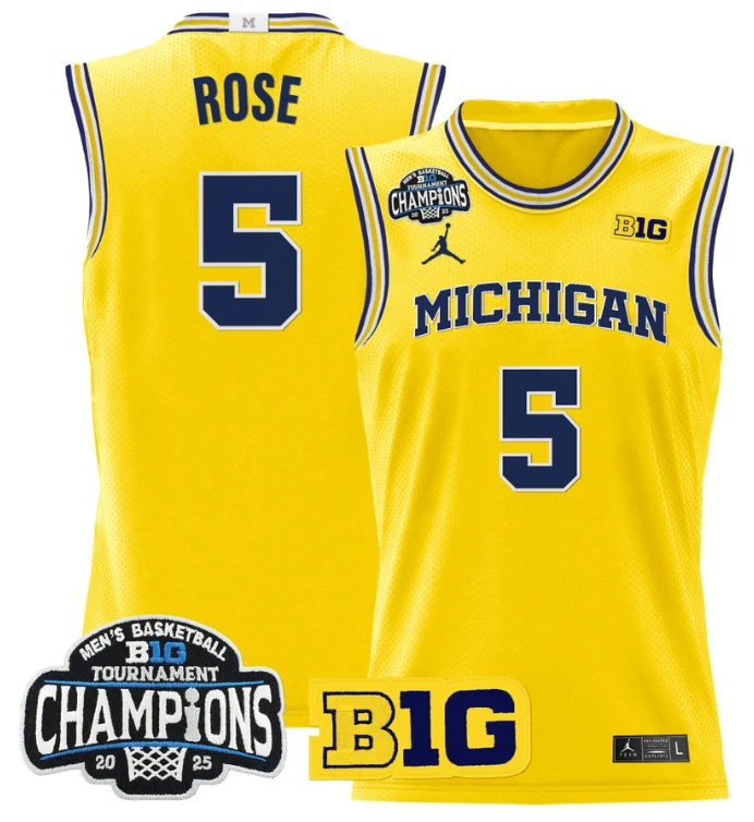 Men Jalen Rose Jersey #5 Michigan Wolverines 2025 Big Ten Champions Maize by My store basketball