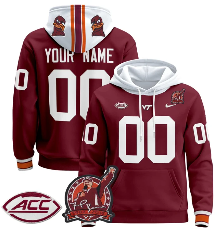 Men's Custom Virginia Tech Hokies Hoodie Pullover 2024 Stitched by Hoodie Pullover