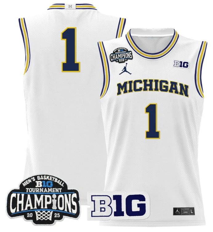 Men Team Jersey #1 Michigan Wolverines 2025 Big Ten Champions White by My store basketball