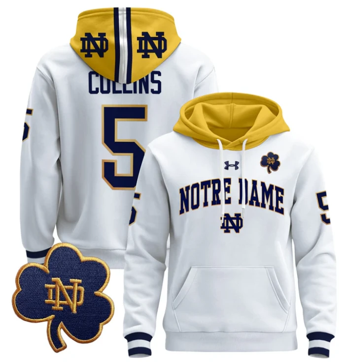 Men's Beaux Collins Hoodie #5 Notre Dame Fighting Irish Pullover by Hoodie Pullover