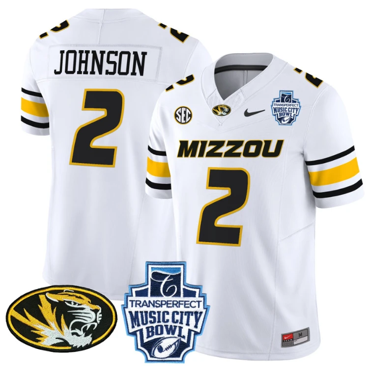 Marquis Johnson Jersey #2 Missouri Tigers 2024 Music City Bowl White by NCAA Football Jersey