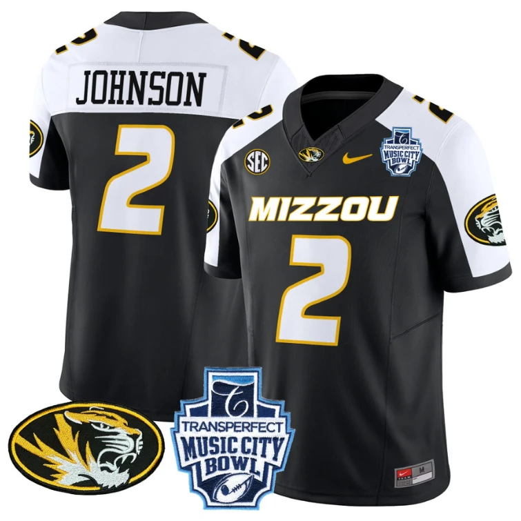 Marquis Johnson Jersey #2 Missouri Tigers 2024 Music City Bowl Black Alternate by NCAA Football Jersey