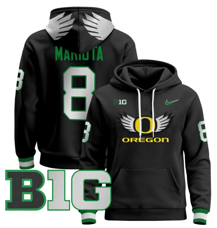 Marcus Mariota Hoodie #8 Oregon Ducks 2024 Pullover V3 Stitched Black White by Hoodie Pullover