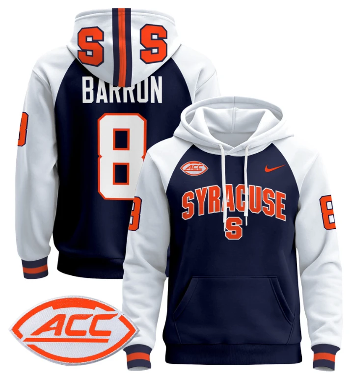 Men's Justin Barron Hoodie #8 Syracuse Orange 2024 Pullover V2 by Hoodie Pullover