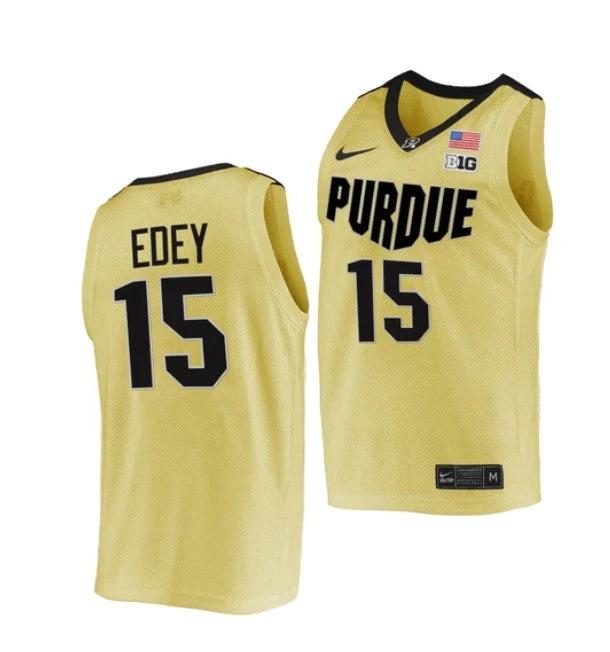 Men's #15 Zach Edey Jersey Purdue Boilermakers College Basketball Jerseys Gold 2022 by My store basketball