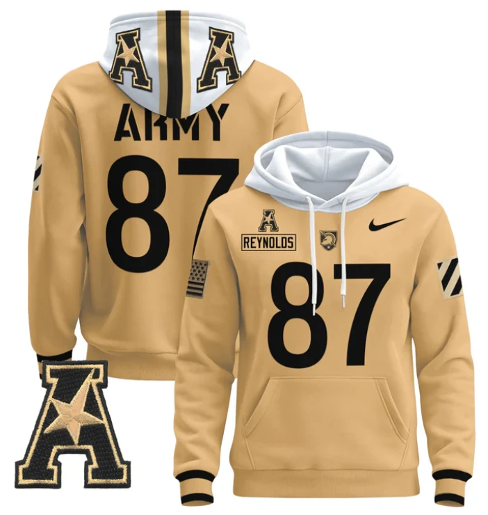 Men's Casey Reynolds Hoodie #87 Army Black Knights Pullover 2024 Stitched by Hoodie Pullover