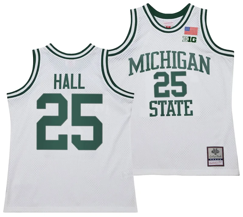 Malik Hall Jersey #25 Michigan State Spartans 125th Basketball Anniversary 1990 Throwback White by My store basketball