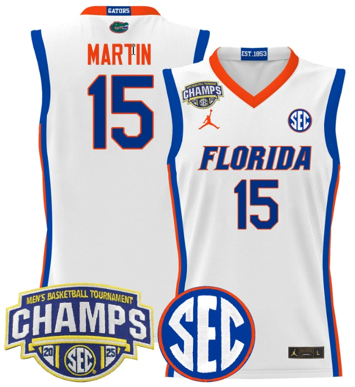 Men Alijah Martin Jersey #15 Florida Gators 2025 SEC Champions Stitched White by My store basketball