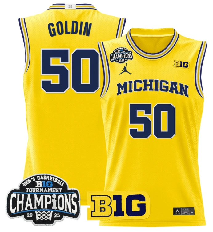 Men Vladislav Goldin Jersey #50 Michigan Wolverines 2025 Big Ten Champions Maize by My store basketball