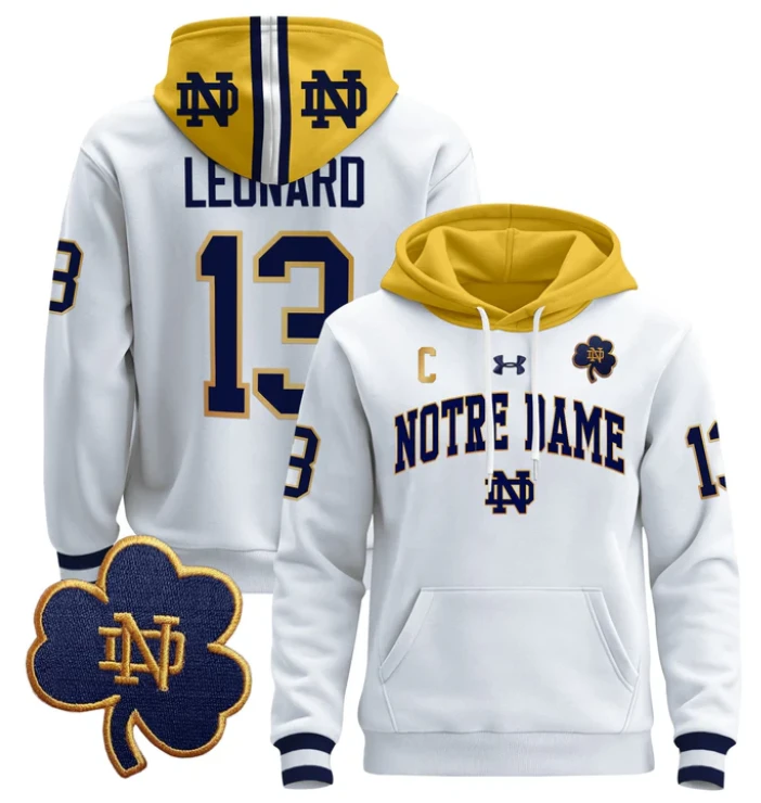 Men's Riley Leonard Hoodie #13 Notre Dame Fighting Irish Pullover by Hoodie Pullover