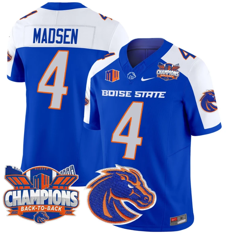 Maddux Madsen Jersey #4 Boise State Broncos Back To Back Champions Royal Alternate by My Store
