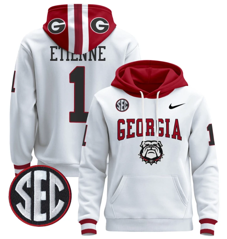 Men's Trevor Etienne Hoodie #1 Georgia Bulldogs 2024 Pullover V2 by Hoodie Pullover