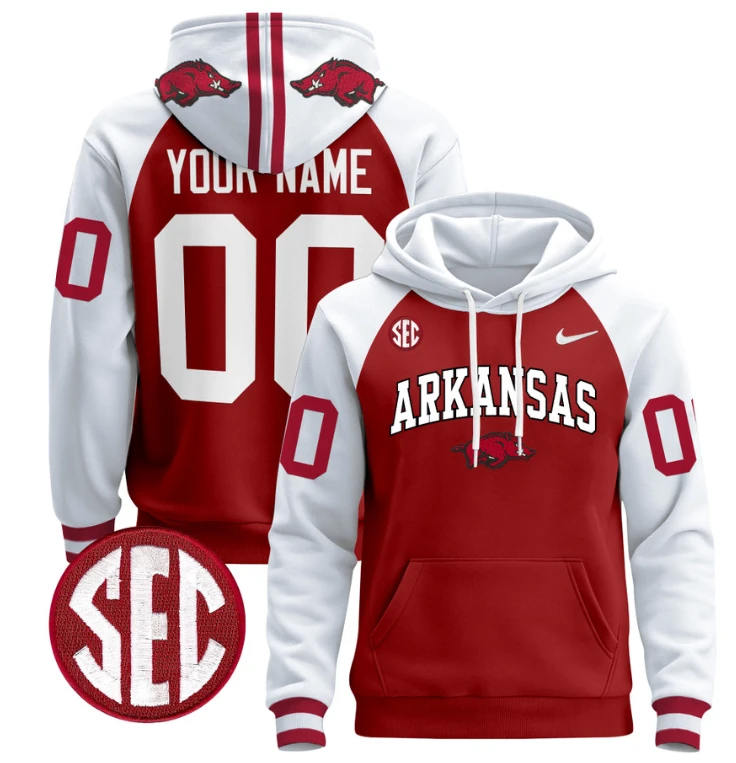 Custom Arkansas Razorbacks Hoodie Name, Number Pullover Black Alternate by Hoodie Pullover