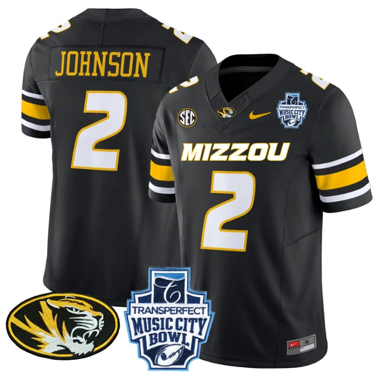 Marquis Johnson Jersey #2 Missouri Tigers 2024 Music City Bowl Black by NCAA Football Jersey