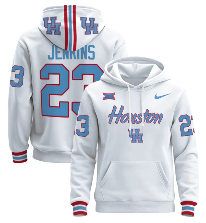 Parker Jenkins Hoodie #23 Houston Cougars 2024 Pullover Stitched by Hoodie Pullover