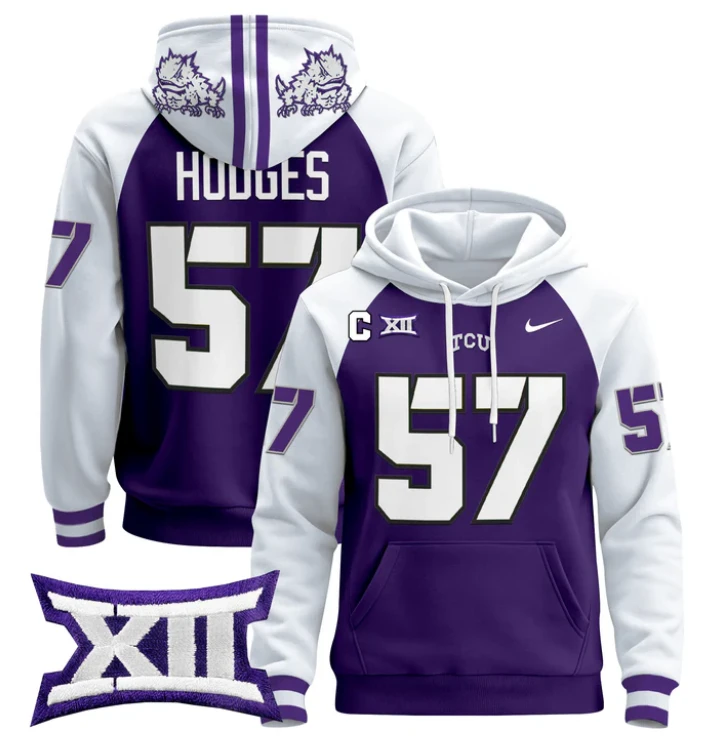 Johnny Hodges Hoodie #57 TCU Horned Frogs 2024 Pullover by Hoodie Pullover