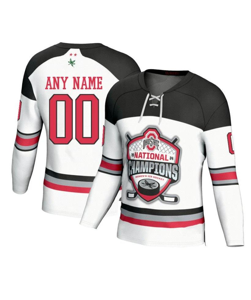 Men's Ohio State Buckeyes Custom White Fashion 2024 National Champions Hockey Jersey by Hockey David