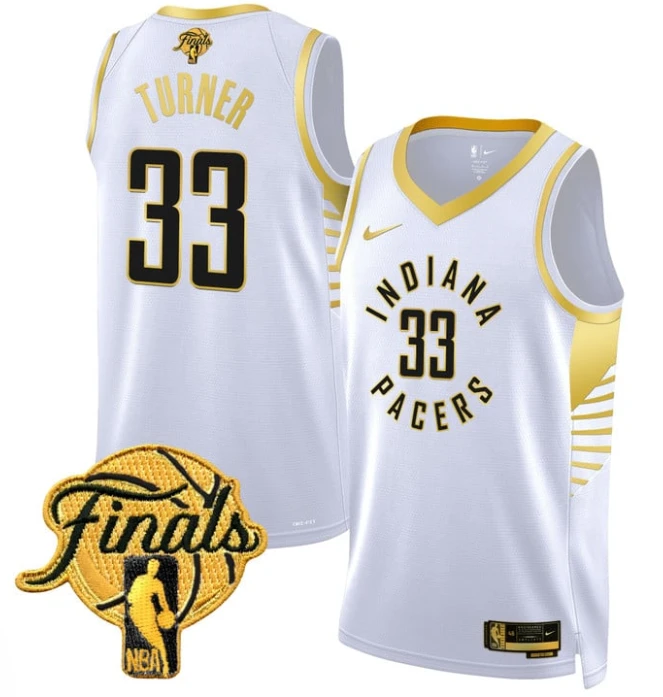 Myles Turner Jersey #33 Indiana Pacers 2025 Finals Swingman Stitched White Gold by My store basketball