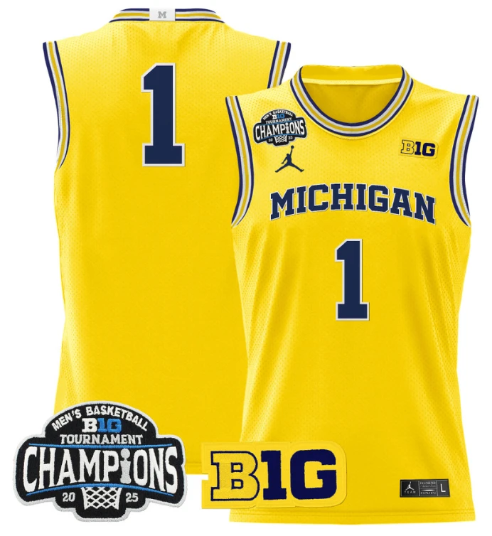 Men Team Jersey #1 Michigan Wolverines 2025 Big Ten Champions Maize by My store basketball