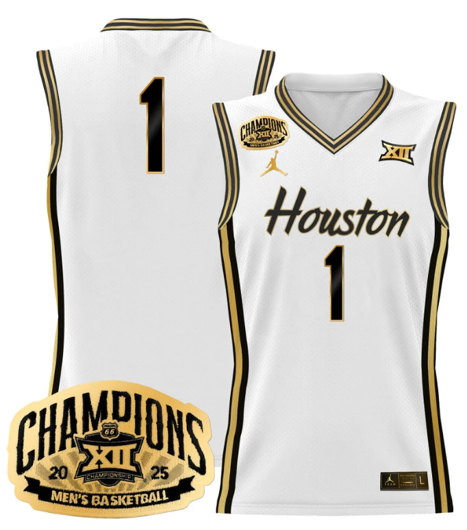Men Team Jersey #1 Houston Cougar 2025 Big 12 Champions Stitched White Gold by My store basketball