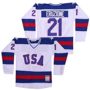 Mike Eruzione #21 Team Usa Miracle On Ice Hockey Jersey White by Hockey David