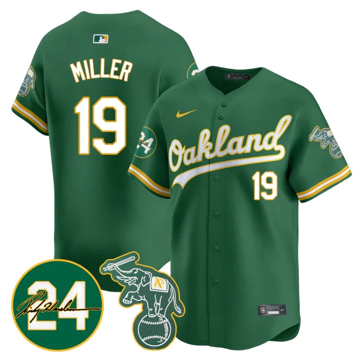 Mason Miller Jersey #19 Oakland Athletics 2025 Rickey Henderson Memorial Stitched Green by My Store