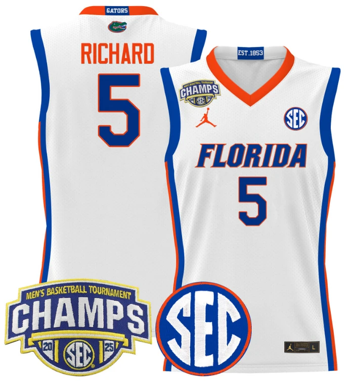 Men Will Richard Jersey #5 Florida Gators 2025 SEC Champions Stitched White by My store basketball