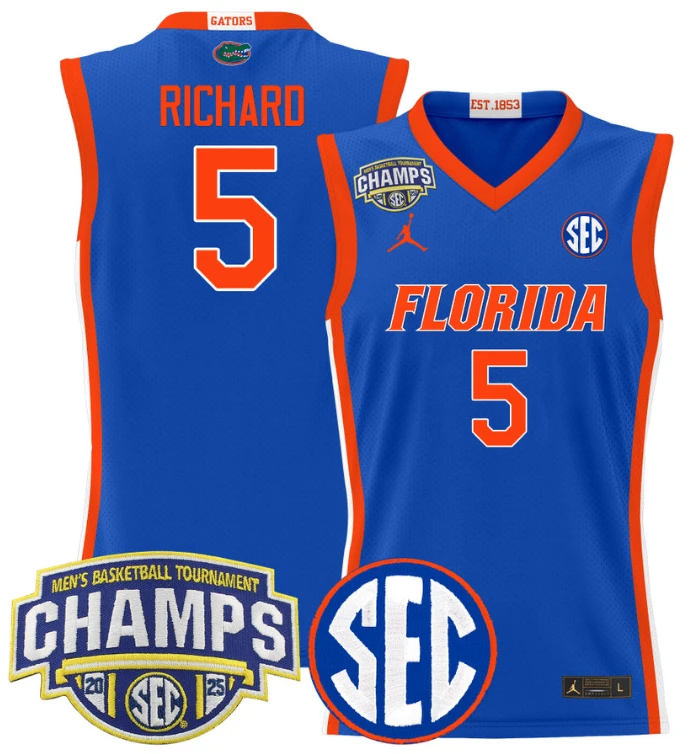 Men Will Richard Jersey #5 Florida Gators 2025 SEC Champions Stitched Royal by My store basketball