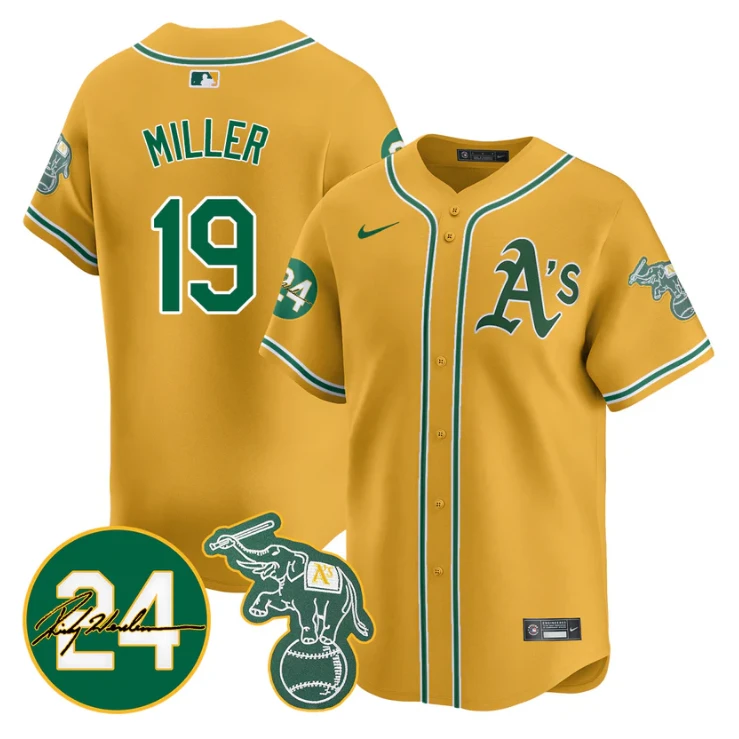 Mason Miller Jersey #19 Oakland Athletics 2025 Rickey Henderson Memorial Stitched Yellow by My Store