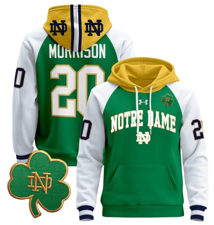 Men's Benjamin Morrison Hoodie #20 Notre Dame Pullover by Hoodie Pullover