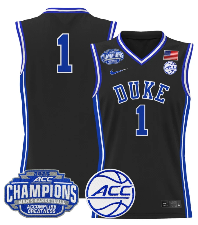 Men Team Jersey #1 Duke Blue Devils 2025 ACC Champions Stitched Black by My store basketball