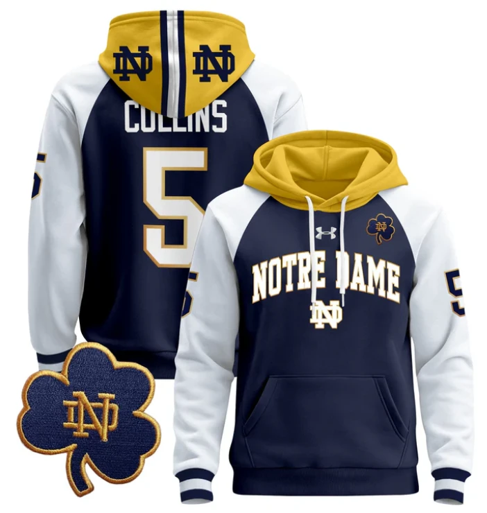 Men's Beaux Collins Hoodie #5 Notre Dame Fighting Irish Pullover by Hoodie Pullover