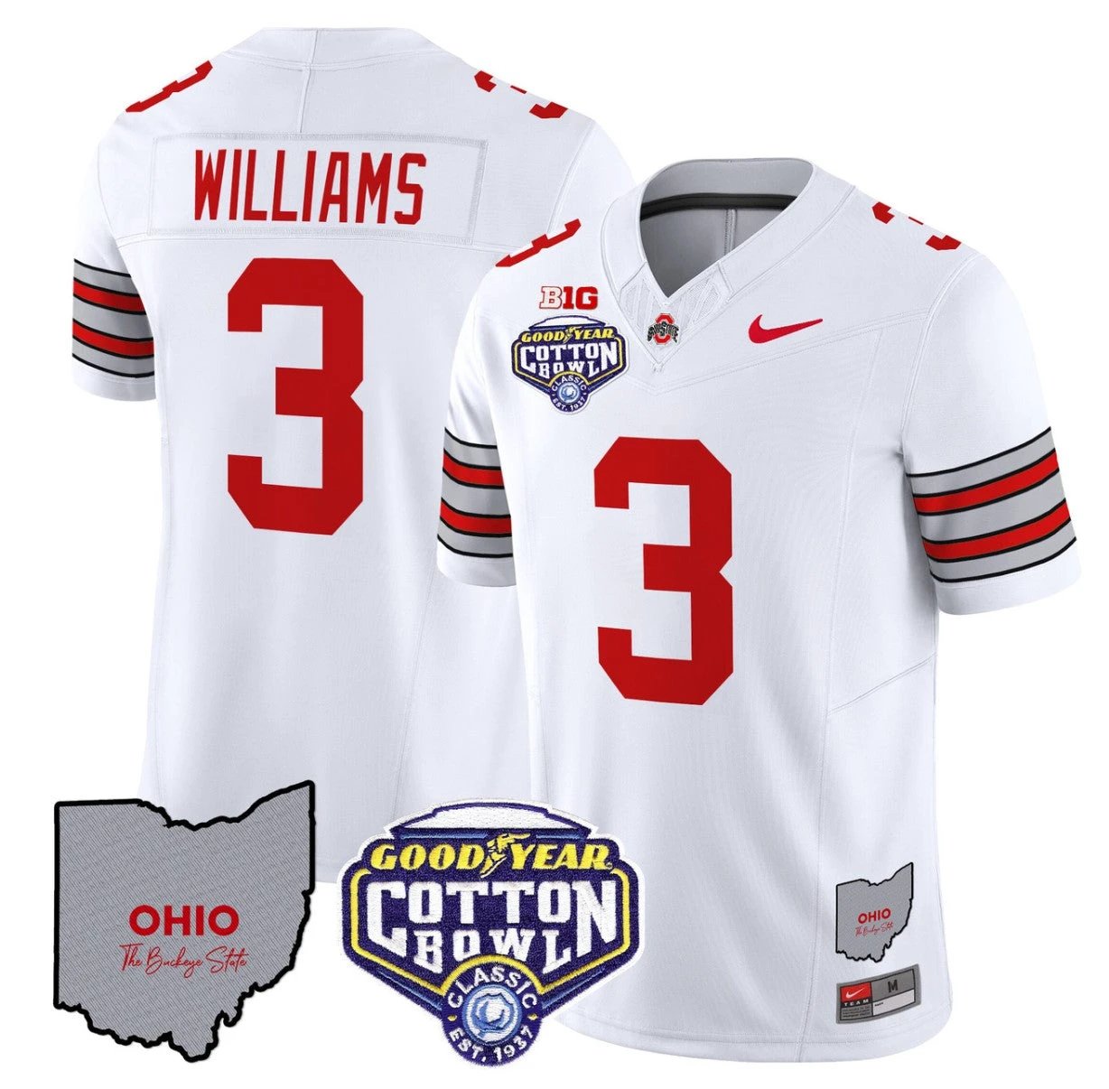 Miyan Williams Jersey #3 Ohio State Buckeyes Cotton Bowl Patch Stitched White by NCAA Football Jersey