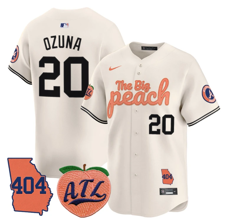 Marcell Ozuna Jersey #20 Atlanta Braves 404 & The Big Peach Premier Limited Stitched Cream by My Store