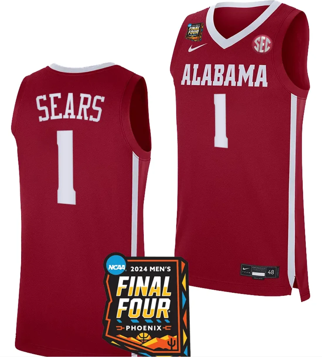 Mark Sears Jersey #1 Alabama Crimson Tide 2024 NCAA March Madness Final Four Basketball Crimson by My store basketball