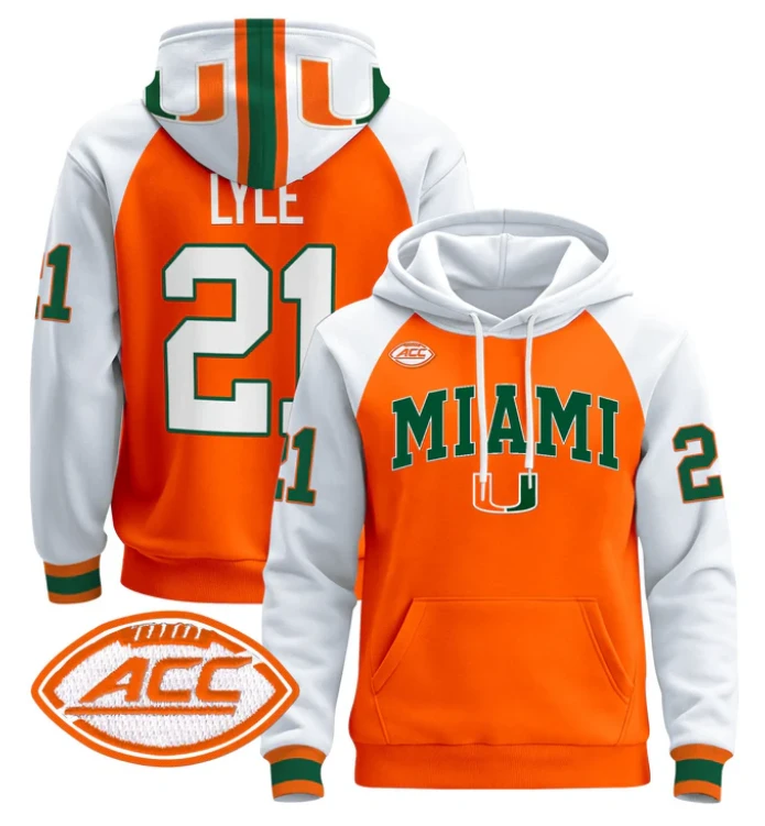Men's Jordan Lyle Hoodie #21 Miami Hurricanes 2024 Pullover V2 by Hoodie Pullover