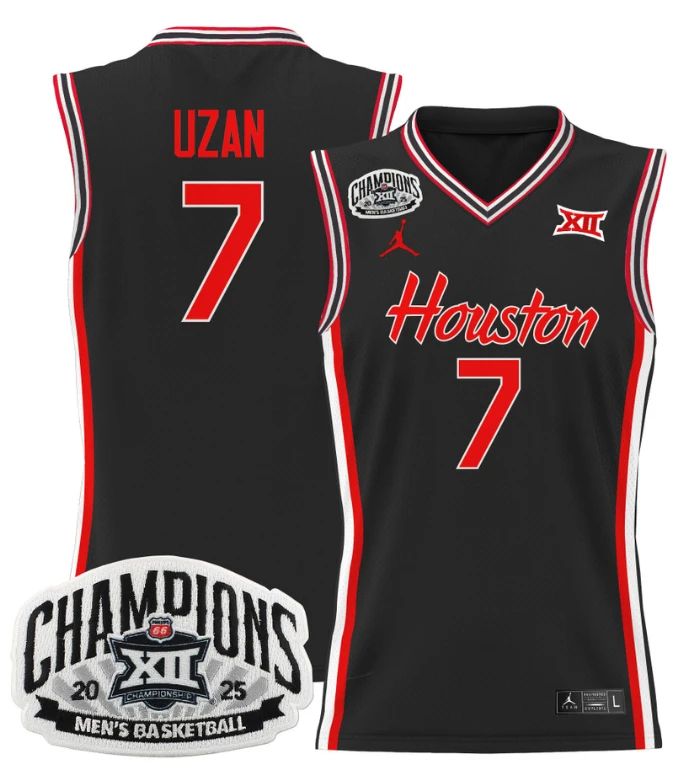 Men Milos Uzan Jersey #7 Houston Cougar 2025 Big 12 Champions Stitched Black by My store basketball
