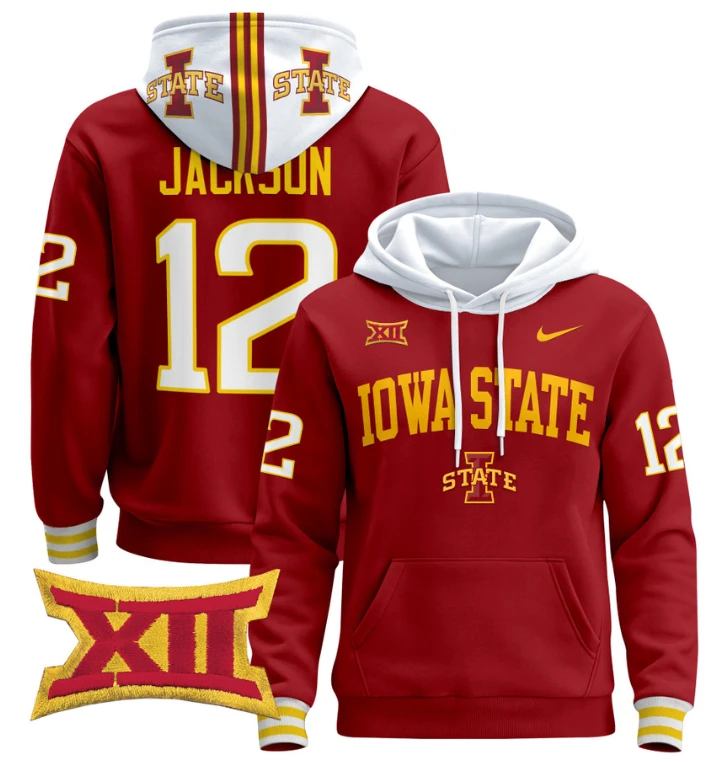 Men's Jaylon Jackson Hoodie #12 Iowa State Cyclones 2024 Pullover V2 by Hoodie Pullover