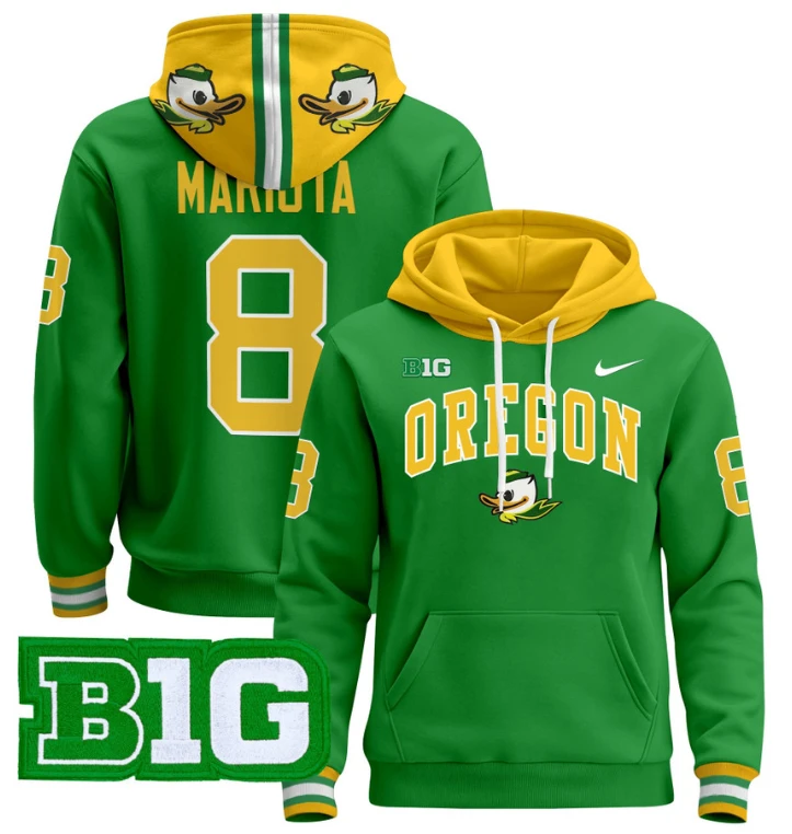Men's Marcus Mariota Hoodie #8 Oregon Ducks 2024 Pullover V2 by Hoodie Pullover
