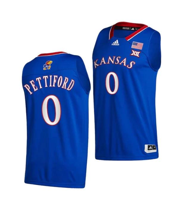 Men's #0 Bobby Pettiford Jr Jersey Kansas Jayhawks College Basketball Jerseys Blue 2022 by My store basketball