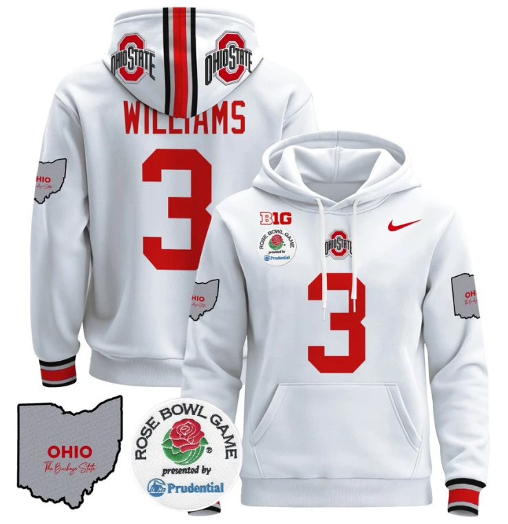 Miyan Williams Hoodie #3 Ohio State Buckeyes Rose Bowl Pullover by Hoodie Pullover