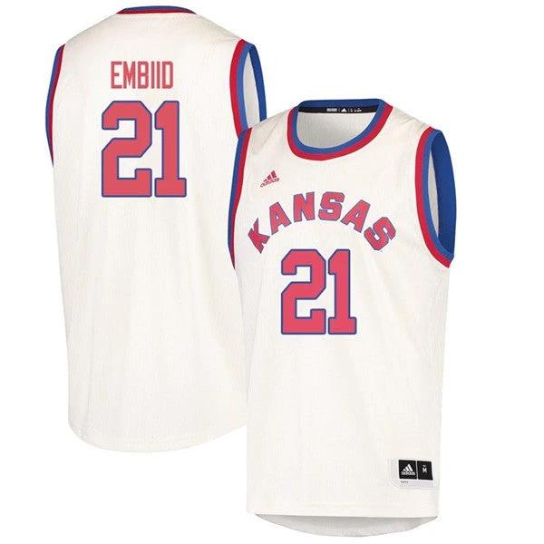 Men's Kansas Jayhawks #21 Joel Embiid Jersey Cream High School NCAA College Basketball Jerseys by My store basketball