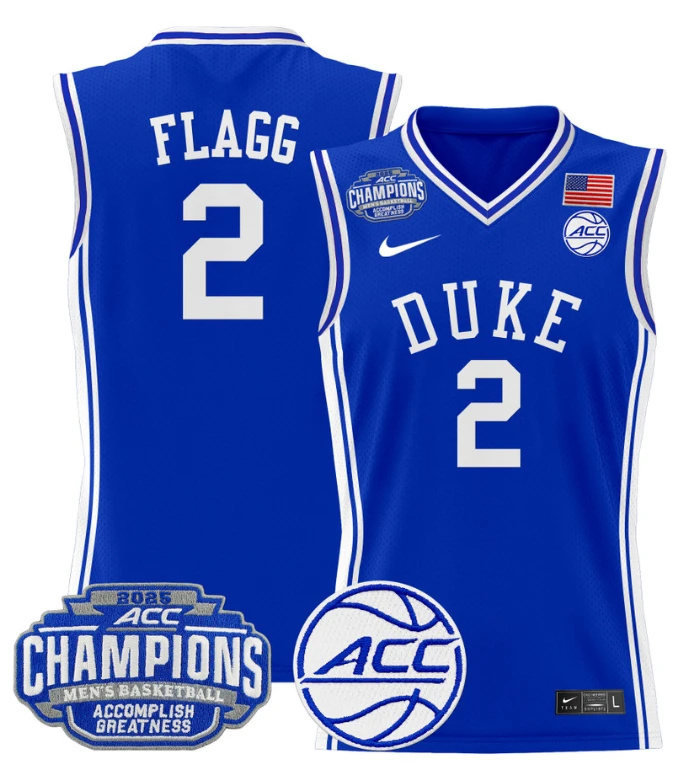 Men Cooper Flagg Jersey #2 Duke Blue Devils 2025 ACC Champions Stitched Royal by My store basketball