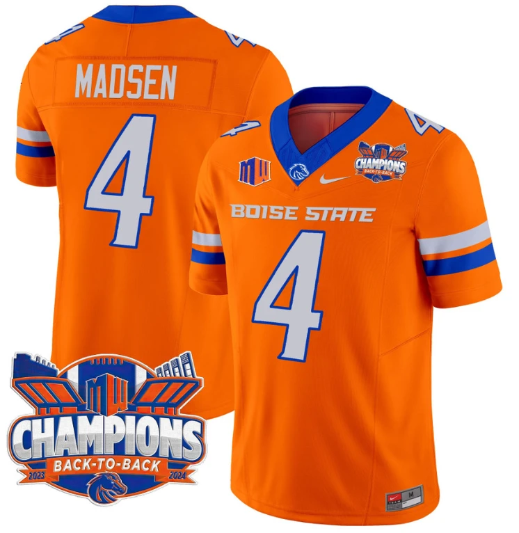 Maddux Madsen Jersey #4 Boise State Broncos Back To Back Champions Orange by My Store