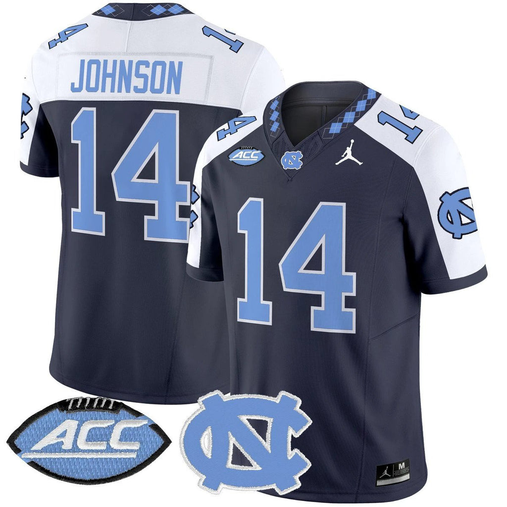 Max Johnson Jersey #14 North Carolina Tar Heels 2025 Limited Stitched Navy Alter by My Store NCAA Football Jerseys