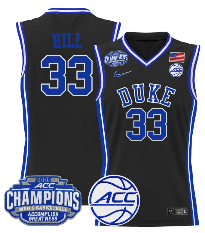 Men Grant Hill Jersey #33 Duke Blue Devils 2025 ACC Champions Stitched Black by My store basketball